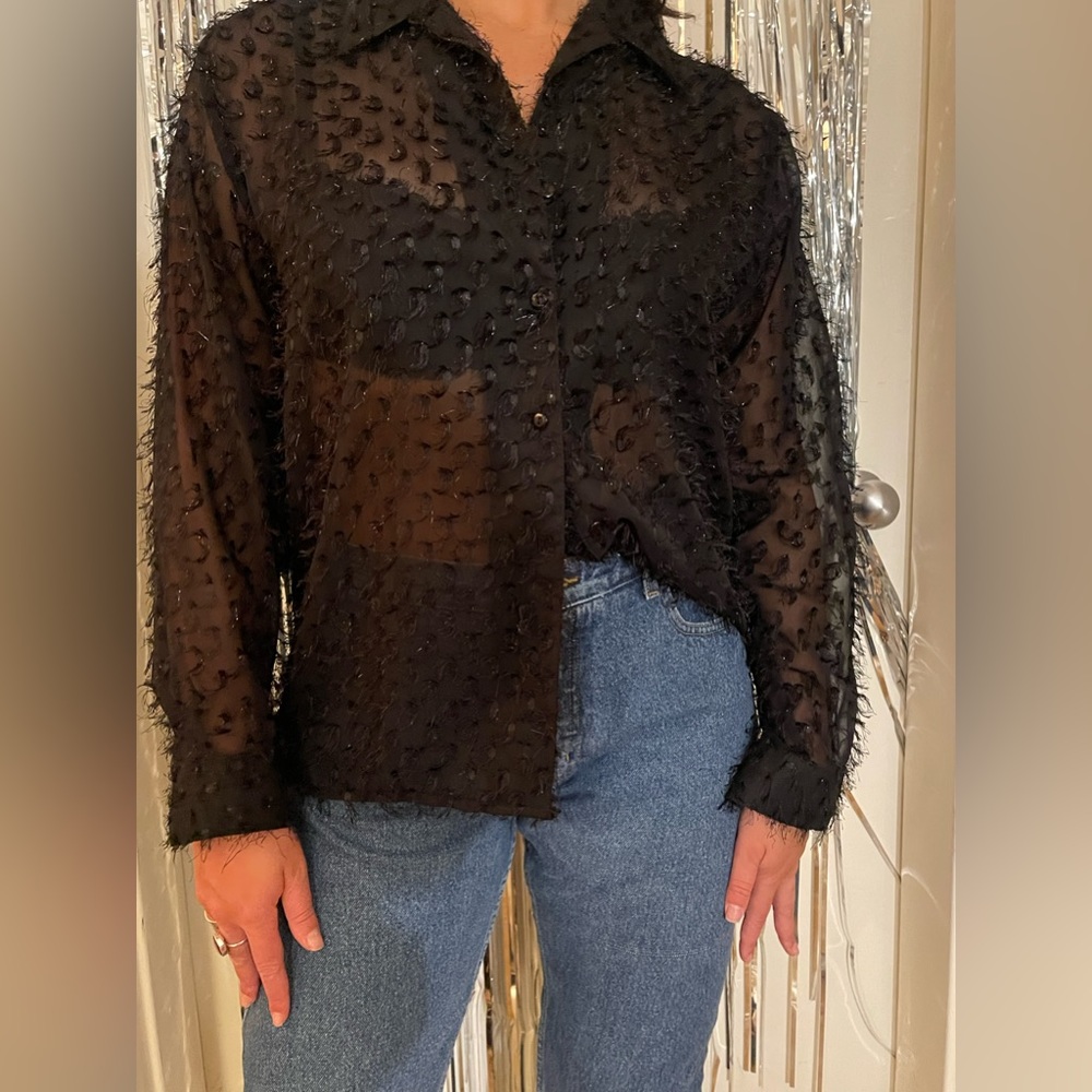 Vintage Sheer Black Button Down